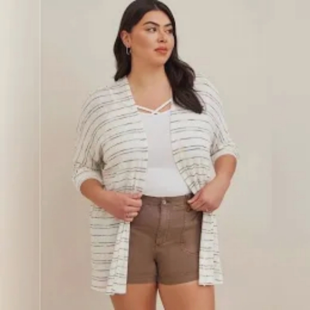 Striped Open-Front Cardigan in Cream